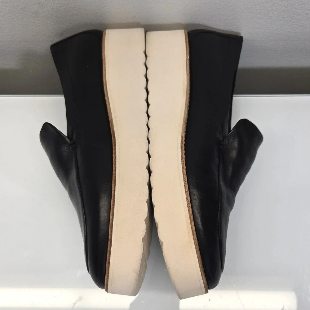 Vince Platform Loafers 10 Zeta Black Leather Slip On Shoes‎ Minimalist Comfort